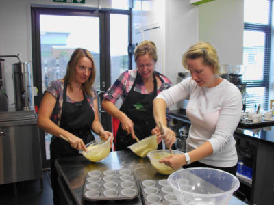 Claire (white top) with students from a Taste Kitchen workshop in Shrewsbury.