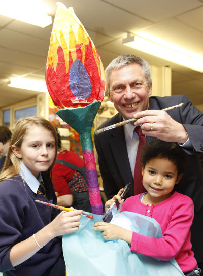 David Moorcroft, ex-Olympic athlete visits the The Charlton School in Telford. Pictured with Tanisha Heayberd (6 in pink) and Caitlin-Jane Mills (12). David Moorcroft, ex-Olympic athlete visits the The Charlton School in Telford. Pictured with Tanisha Heayberd (6 in pink) and Caitlin-Jane Mills (12).