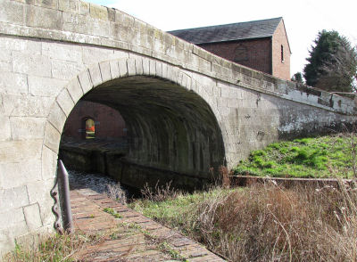The skew bridge at Wappenshall Wharf, with the main buildings behind.