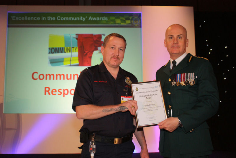 Richard Morris, Community First Responder, Telford & Wrekin CFR Scheme collects his award. Photo: West Midlands Ambulance Service.
