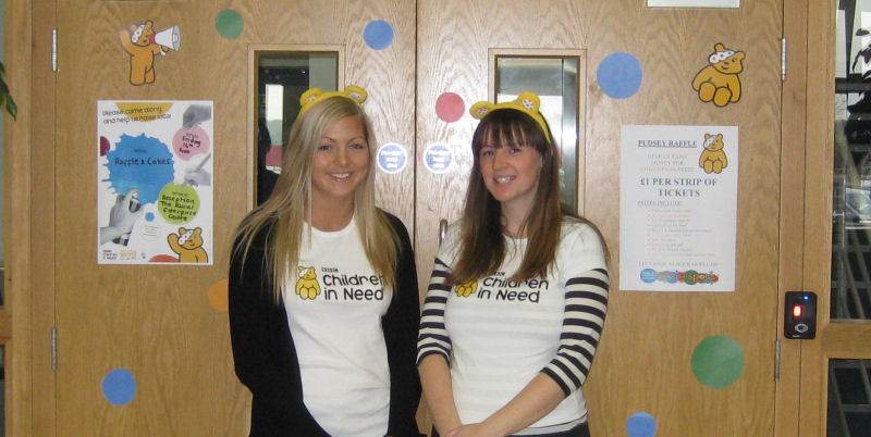 Michelle Jones, Vicky Barnes take part in Children in Need fundraising.