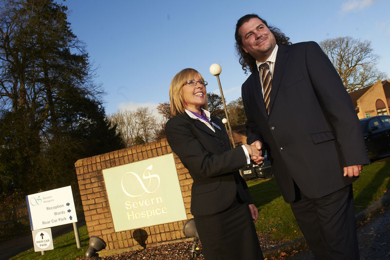 Jayne Tomkinson, manager of the West Brom in Shrewsbury and Mike Perry, community fundraising advisor from Severn Hospice. Jayne Tomkinson, manager of the West Brom in Shrewsbury and Mike Perry, community fundraising advisor from Severn Hospice.