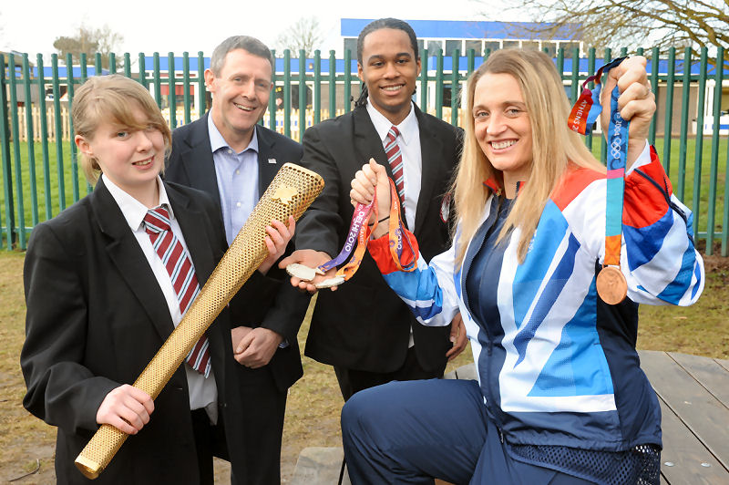 Alison and Chris Child of Energize with Phoenix School pupils Chelsea Cree (15) and Lawrence Trowers (14).