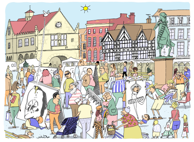 A cartoon illustration of the Festival by Will Dawbarn (Wilbur).