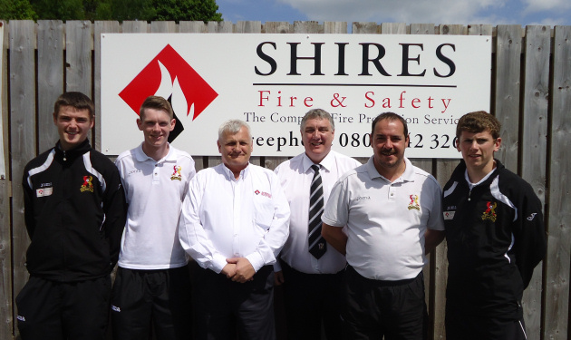 Josh Millington, Adam Mills, Barry Mould, Shires Fire and Safety managing director, Denis Rees (director of Football), Andy Roberts (Academy Director) and James Ghardner.