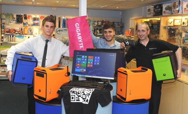 Pictured preparing display equipment for the event are Midland Computers staff, from left, James Pilling, Matt Maiden and Paul Lough.