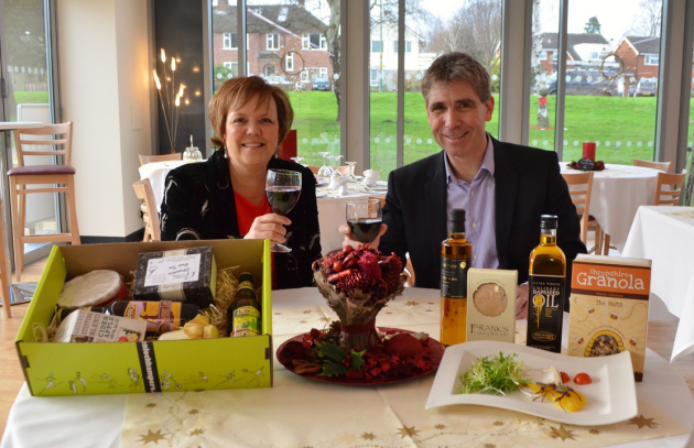Karen Davies, Chief Executive of HEART of ENGLAND fine foods is pictured with Steve Wain, Principal of Shrewsbury College as they celebrate the official launch of a partnership between HEART of ENGLAND fine foods and Origins Restaurant at Shrewsbury College. 
