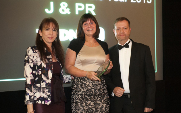 Former Dragon and Free2Network 2013 Awards judge Rachel Elnaugh (left) with Kirsty Smallman of J&PR and Start Up Business of the Year category sponsor Geoff Wilshere of Tudno TV.
