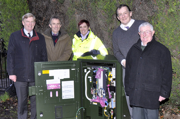 High-speed fibre broadband is switched on at a roadside cabinet.