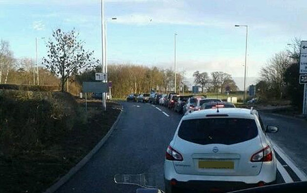 Traffic queues at the Edgebold roundabout.