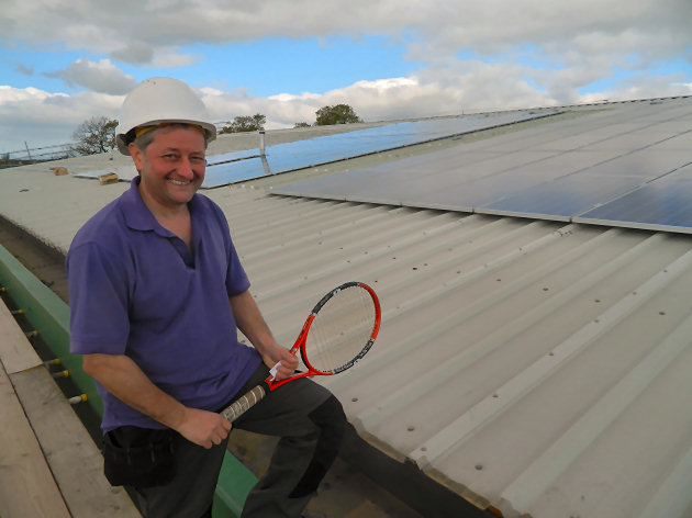 The Shrewsbury Club's maintenance manager Ian Hoy views the new solar panels on the roof of the family friendly health club and indoor tennis centre which has over 3,000 local members. 