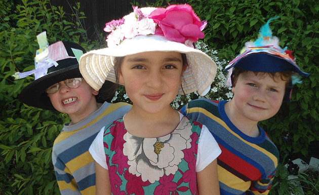 Wearing their hats are Dougie Hughes-Williams, 6, Isabel Tory, 5, and George Rink, 6, all of Shrewsbury.