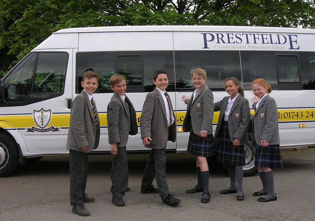Prestfelde pupils pictured with the new mini bus, from left, Ted Davis, Will Prince, Finn Sansom, Morgan Sandford, Imogen Jones and Cordelia Harpin.
