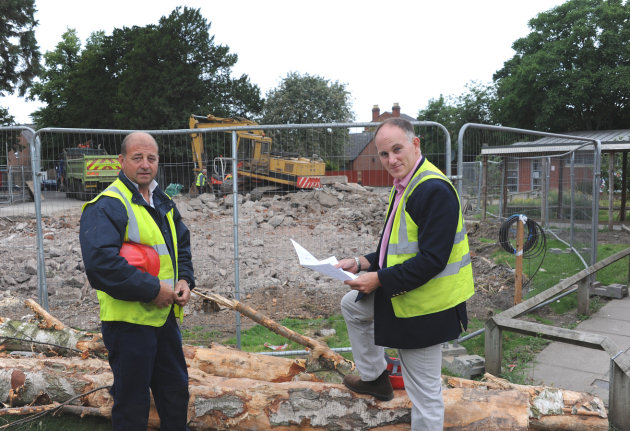 Pictured looking at plans for the new development, from left, Nev Speake, Prestfelde’s estate manager and school bursar Simon Worthy.