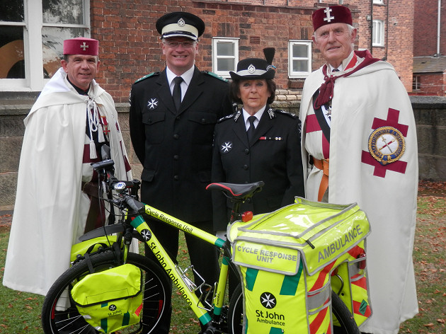 Paul Molley, Les Crook, Maureen Upton and Bob Haysom at the Cycle Response Bike handover.