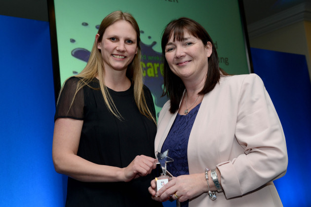 Rhea Alton, representing sponsors Beaumont Lawrence, presents the award for Charity of the Year 2014 to Debbie Gibbon, of Telford and Wrekin Young Carers