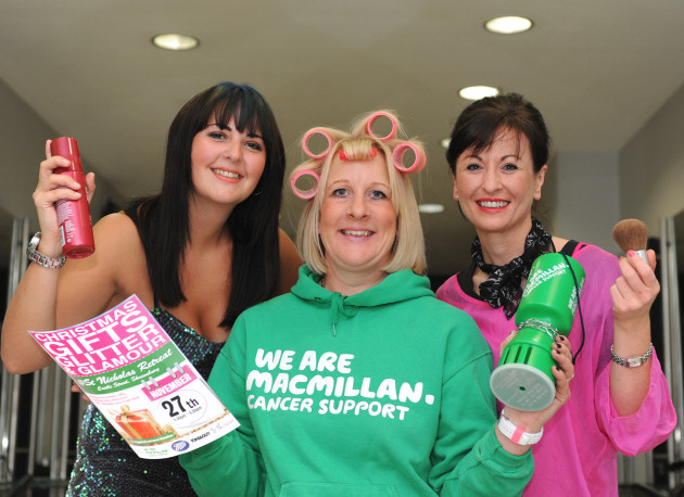 Pictured preparing for the gifts event are, from left, Lauren Foskett of Toni & Guy, Helen Knight of Macmillan and Debbie Davies of Boots