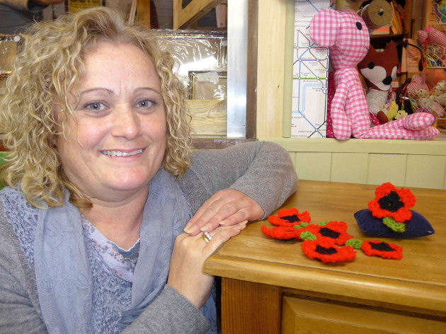 Heidi Butter with the handmade crochet poppies
