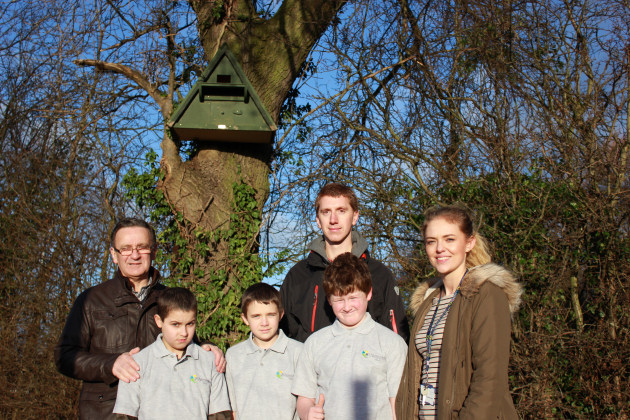 Councillor Bill McClements, Alfie Wright, Isaac Potter, Christopher Lees (all year 6 pupils at Queensway HLC), Kristof Van Geel (site engineer) and Miss A Fletcher (year 6 teacher at Queensway HLC)