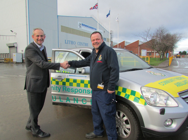 Lee Gough a Bridgnorth Community First Responder and Simon MacVicker, Managing Director of Bridgnorth Aluminium