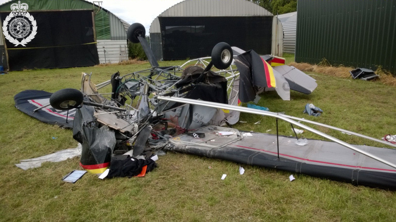 The light aircraft upside down following the crash. Photo: West Midlands Ambulance Service