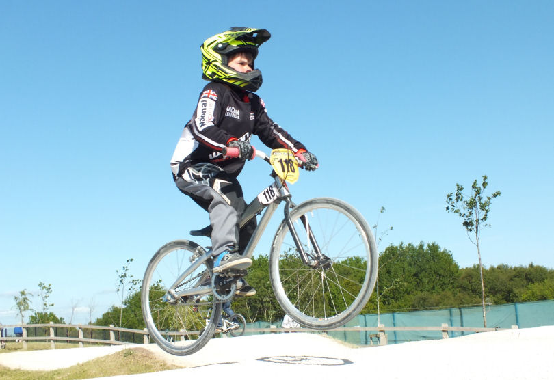 Six year old Eddie Smallman practices for the Wrekin Ride for Georgia at Wrekin Riders BMX Track in Dawley