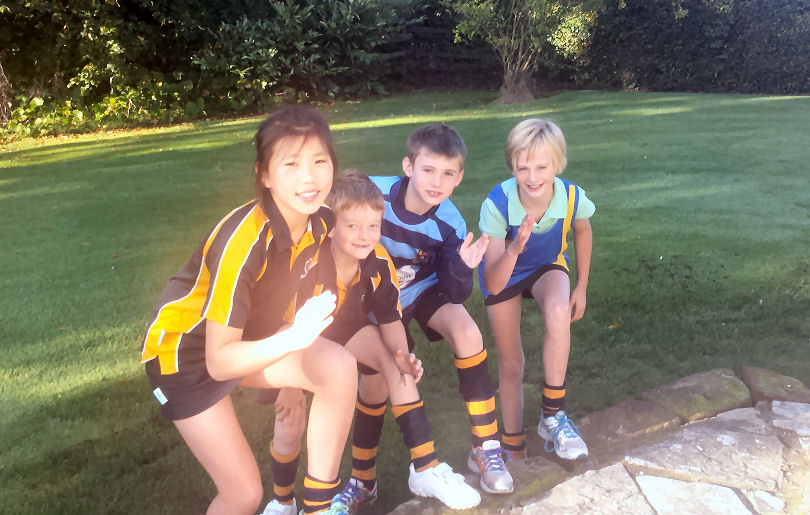 Practising for the run are Zoe Tse, George Cambray, Iris Downes and Gabriel Downes