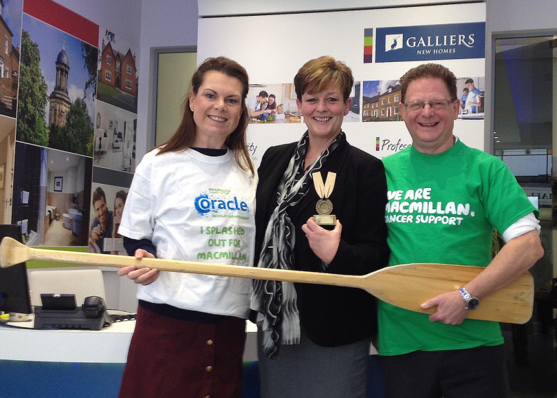Pictured from left are Janey Davies, who helps to organise the coracle race for Macmillan, with Di Peatroy and Andy Gough of Galliers Homes