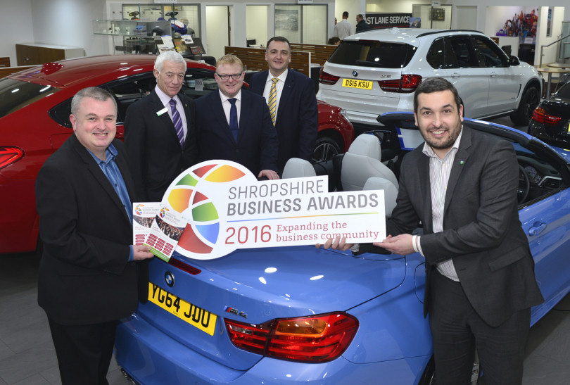 Organiser Chris Jones (RIGHT) of Shropshire Chamber of Commerce launching the 2016 Shropshire Business Awards with, from left, awards compere Carl Jones, Chamber president Keith Winter and sponsors Paul Bennett and Gareth Thomas