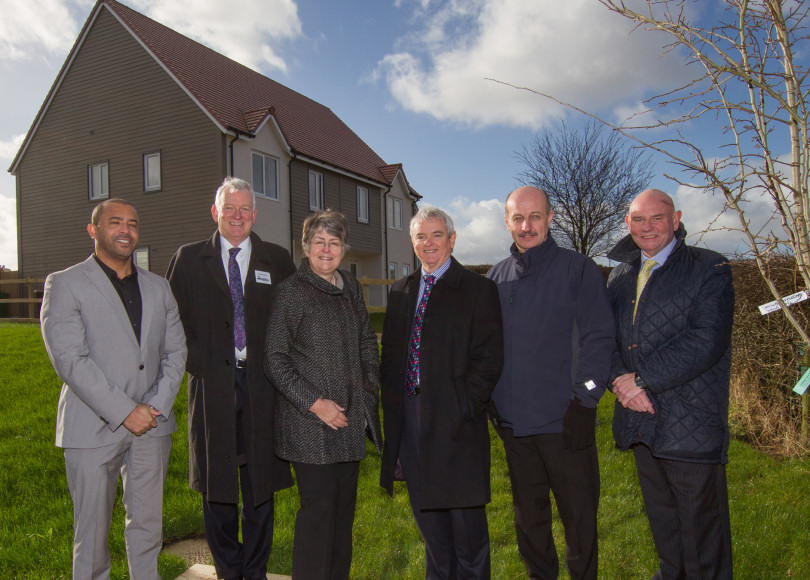 Jason Powell, head of manufacturing, LoCaL Homes, Ian Richardson, chief executive and Heather Kidd, chairman, Shropshire Rural Housing Association, David Orr, chief executive, National Housing Federation, Mal Price, Shropshire Council cabinet member for housing and Andrew Copson, director, Saxonby