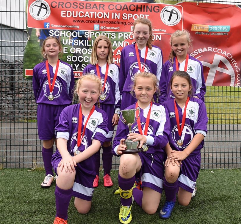 Greenfields Primary School's girls team with the Crossbar Cup