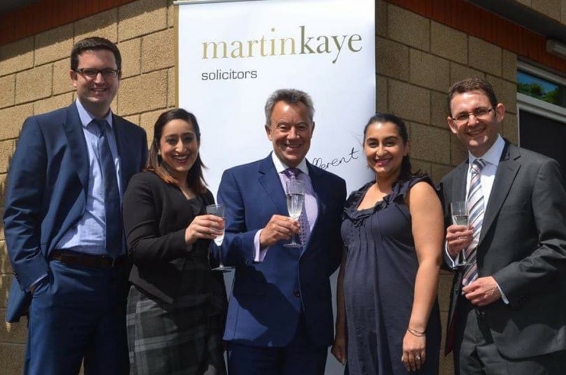 Celebrating their award are, from left, Eliot Hibbert, Jagdeep Kandola, Graham Davies, Anneka Sohal, and Andrew Oranjuik at Martin-Kaye Solicitors