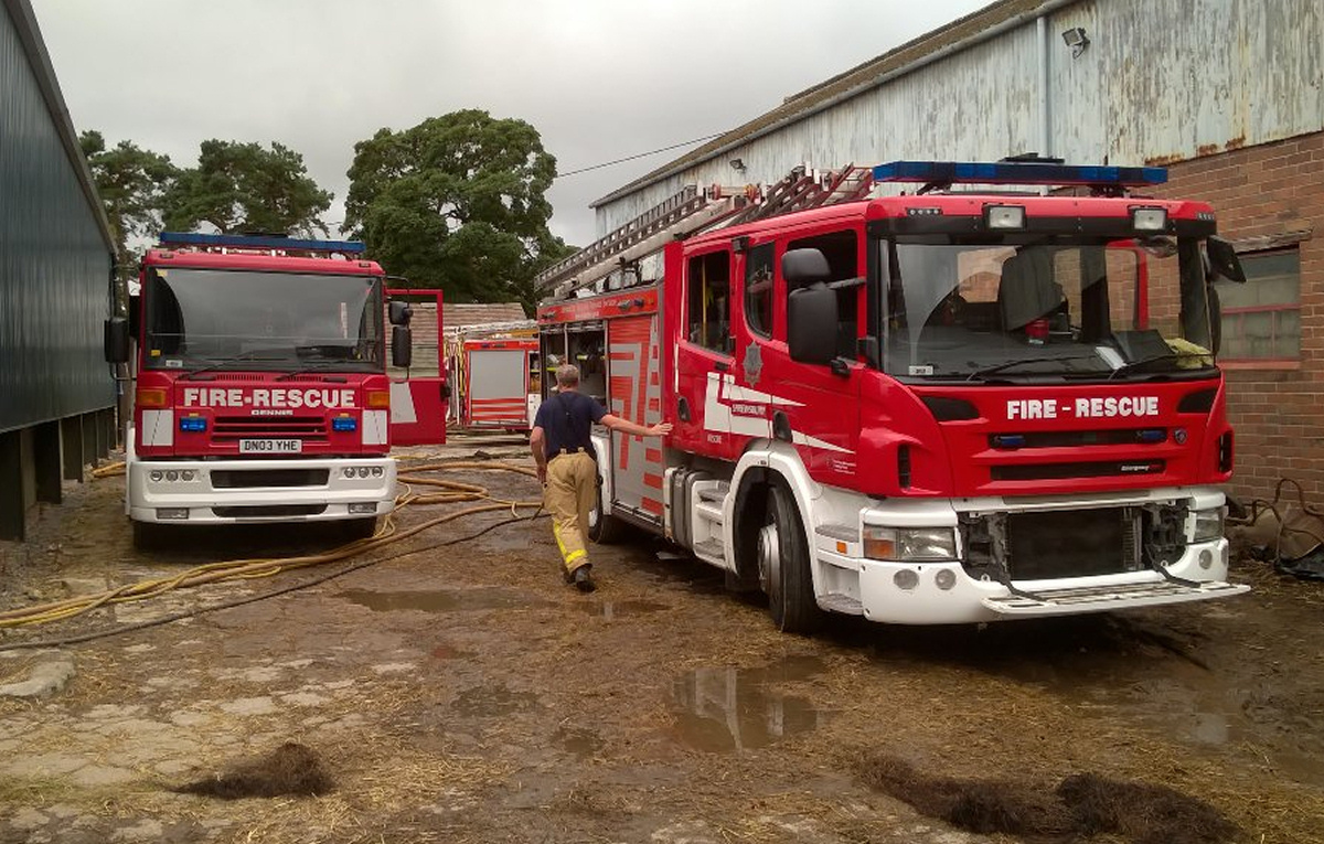 Firefighters at the scene of the fire at Preston Gubbals near Shrewsbury. Photo: @SFRS_Shrews