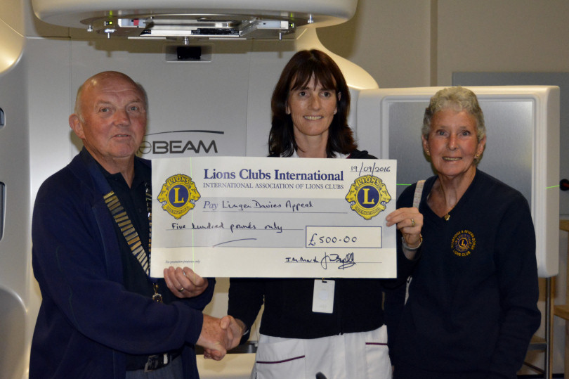 John Marsh (President of Ironbridge Lions), Louise Killey (Lingen Davies unit Radiotherapy Manager), Jill Marsh (Treasurer of Ironbridge Lions)