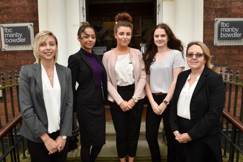 New FBC Manby Bowdler apprentices (from left to right) Dixie Whitten, Alyisha Arblaster, Lillie Pritchard and Jade Higgins with Kim Carr, Managing Partner