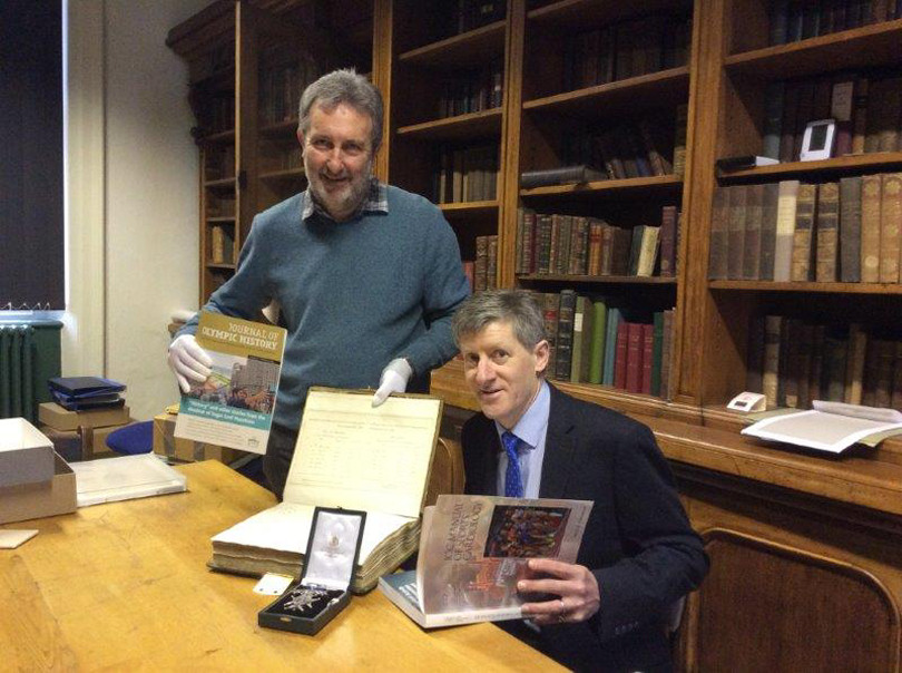 Professor John Buckley of University Centre Shrewsbury with archivist Chris Cannon
