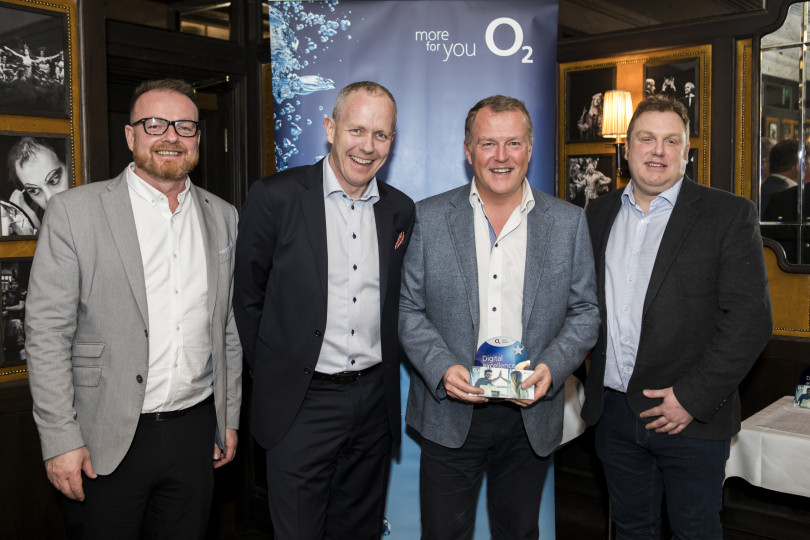 Matt Sandford (second right) is pictured being presented with the award by O2 staff, from left, Darren Buttrick, Ben Dowd and Jason Phillips
