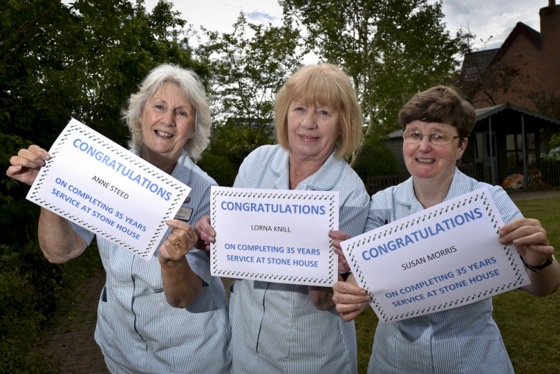 Care assistants Anne, Lorna and Susan who have clocked up more than 100 years of service between them