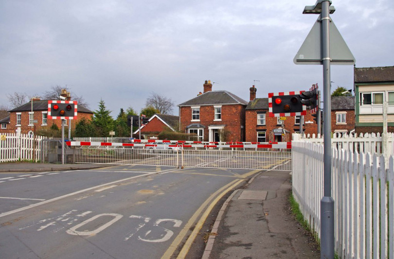 Wem Level Crossing. Photo: Copyright P L Chadwick and licensed for reuse under Creative Commons Licence