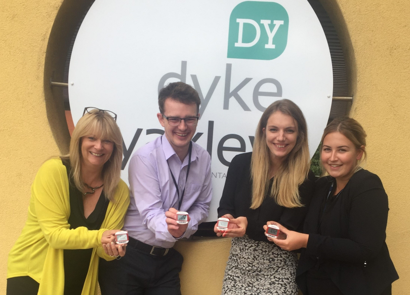 Staff from Dyke Yaxley Chartered Accountants with their pedometers prepare for the Steps Challenge – from left, Jackie Young, Chris Judge, Rhian Harding and Nicole Groake