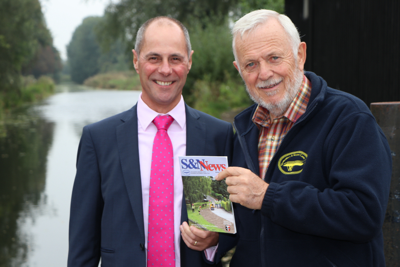Shrewsbury and Newport Canals Trust chairman, Bernie Jones, with Robert Nicholas Financial Advisers director, Steve Graves, by the canal in Newport