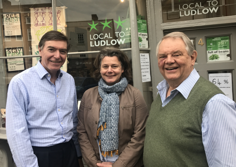 Philip Dunne MP with Ludlow Chamber of Commerce Secretary Tish Dockerty and independent ratings expert Tom Dixon