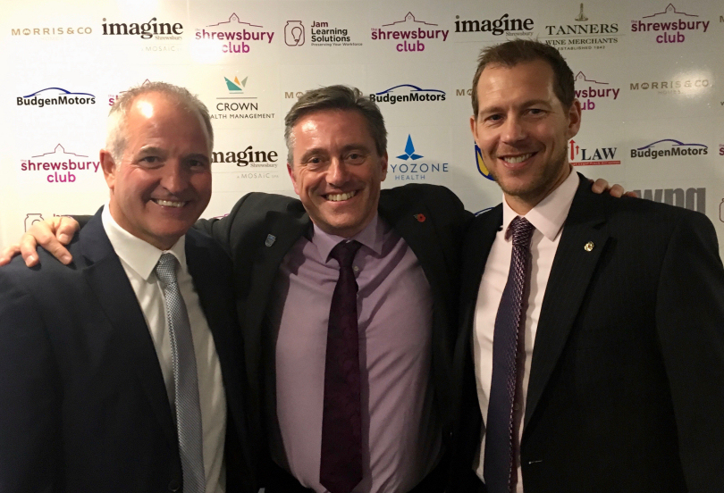 Dave Courteen, centre, the managing director of The Shrewsbury Club, with guest speakers Steve Bull, left, and Kevin Drake