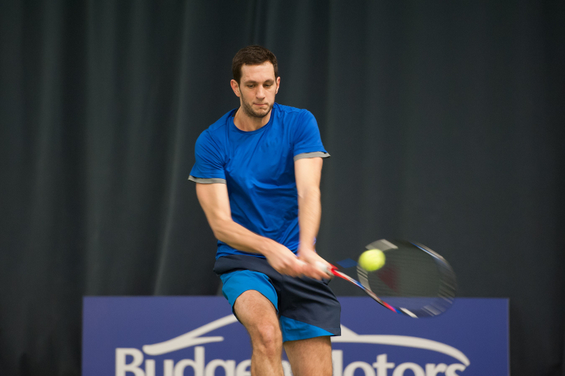 James Ward in action during his second round defeat at The Shrewsbury Club yesterday. Photo: Richard Dawson Photography