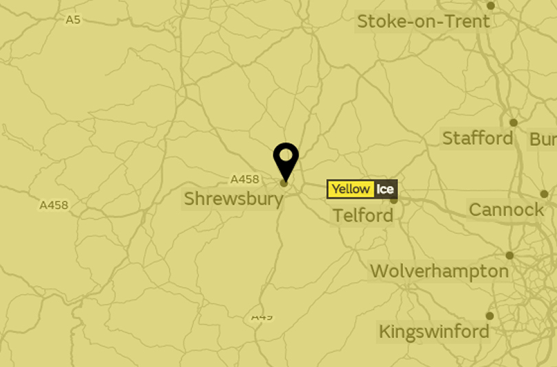 Shropshire is covered by a Met Office warning for ice. Image: Met office