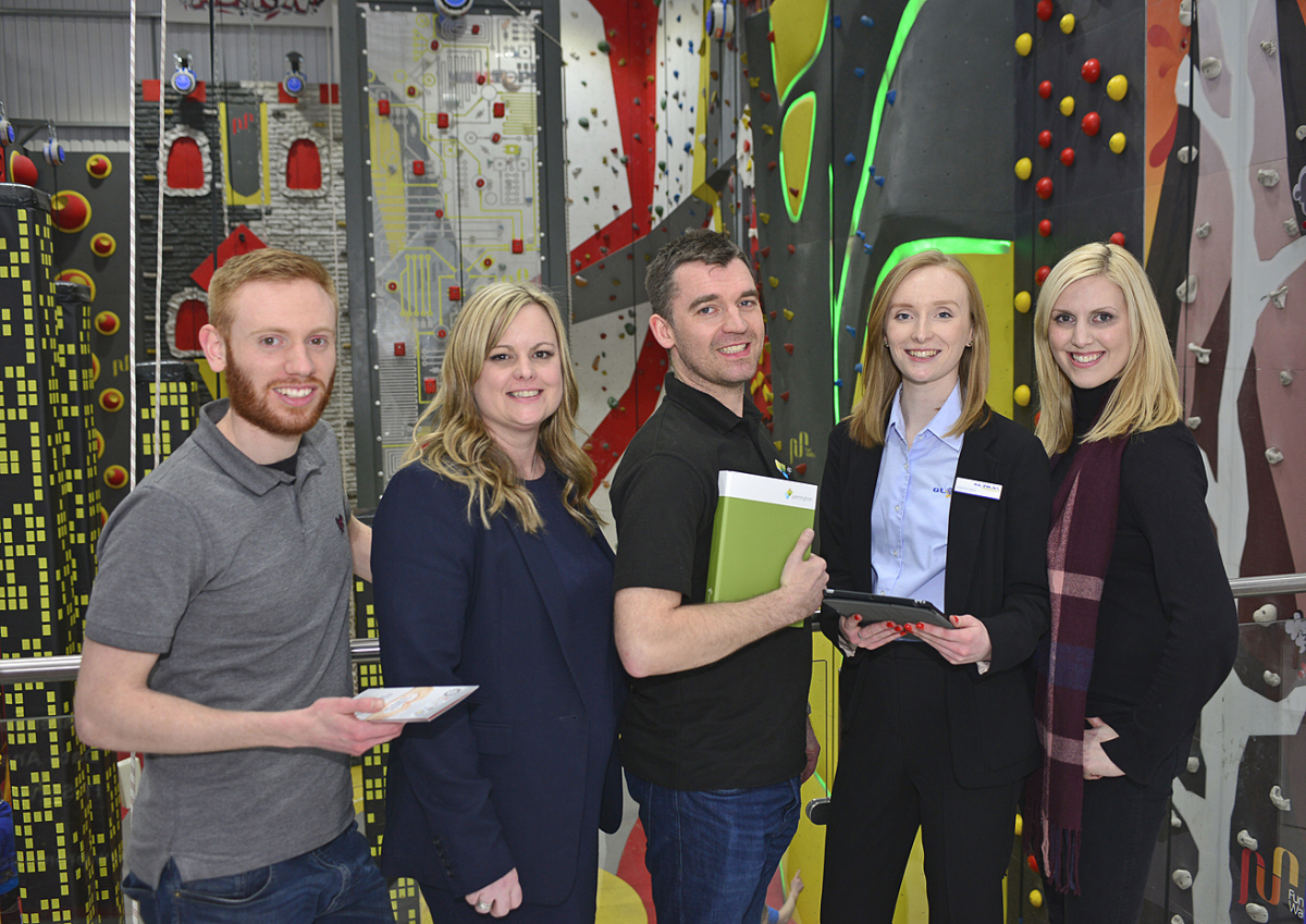 Pictured at the event are, from left, David Clark, Leah Whitley of Climbing the Walls, Andy Hodnett of Yarringtons, Joanna Jago of Global Freight and Kathryn Holloway of Promofix Ltd