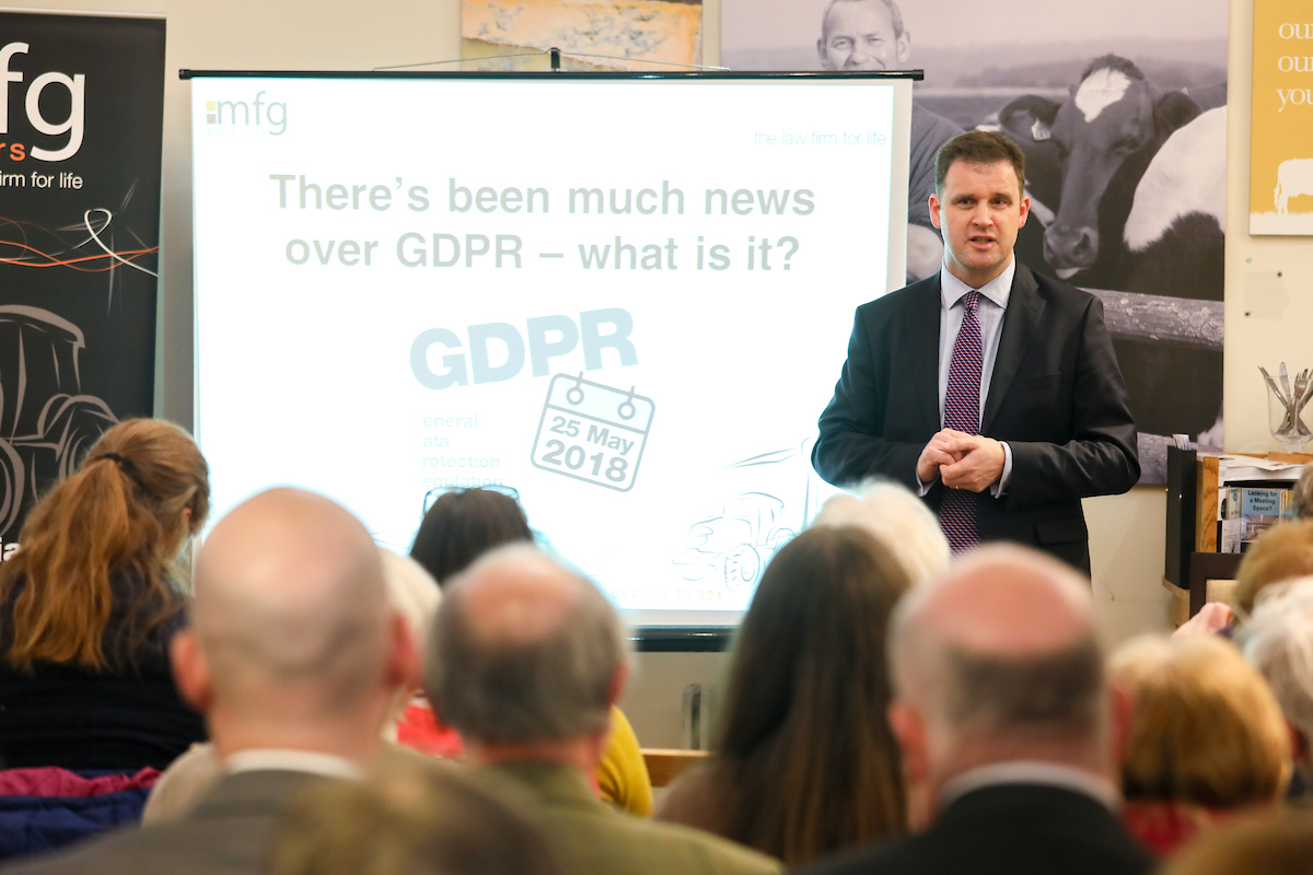 mfg's Chris Piggott addressing guests on GDPR concerns and actions
