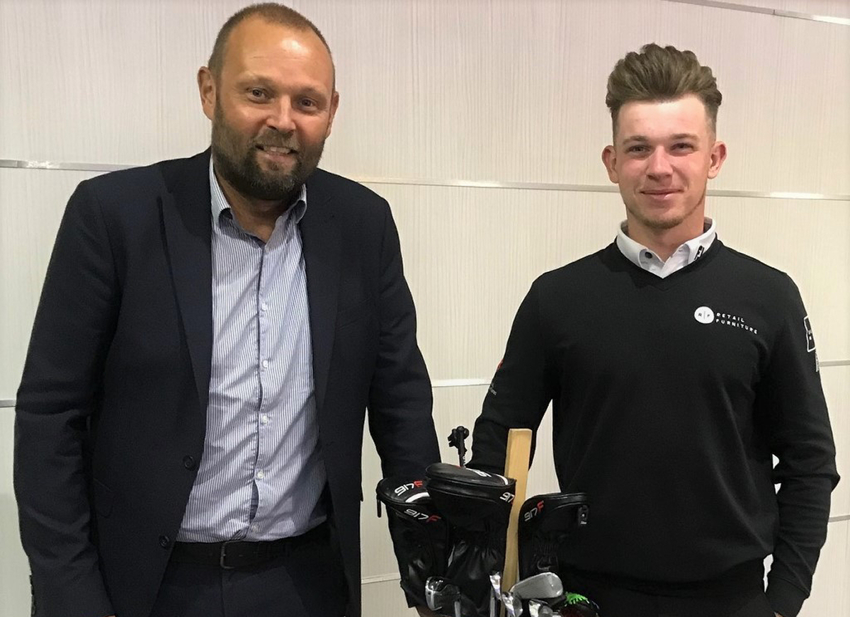 Henshalls Director Dave Williams with golfer Will Enefer from Telford