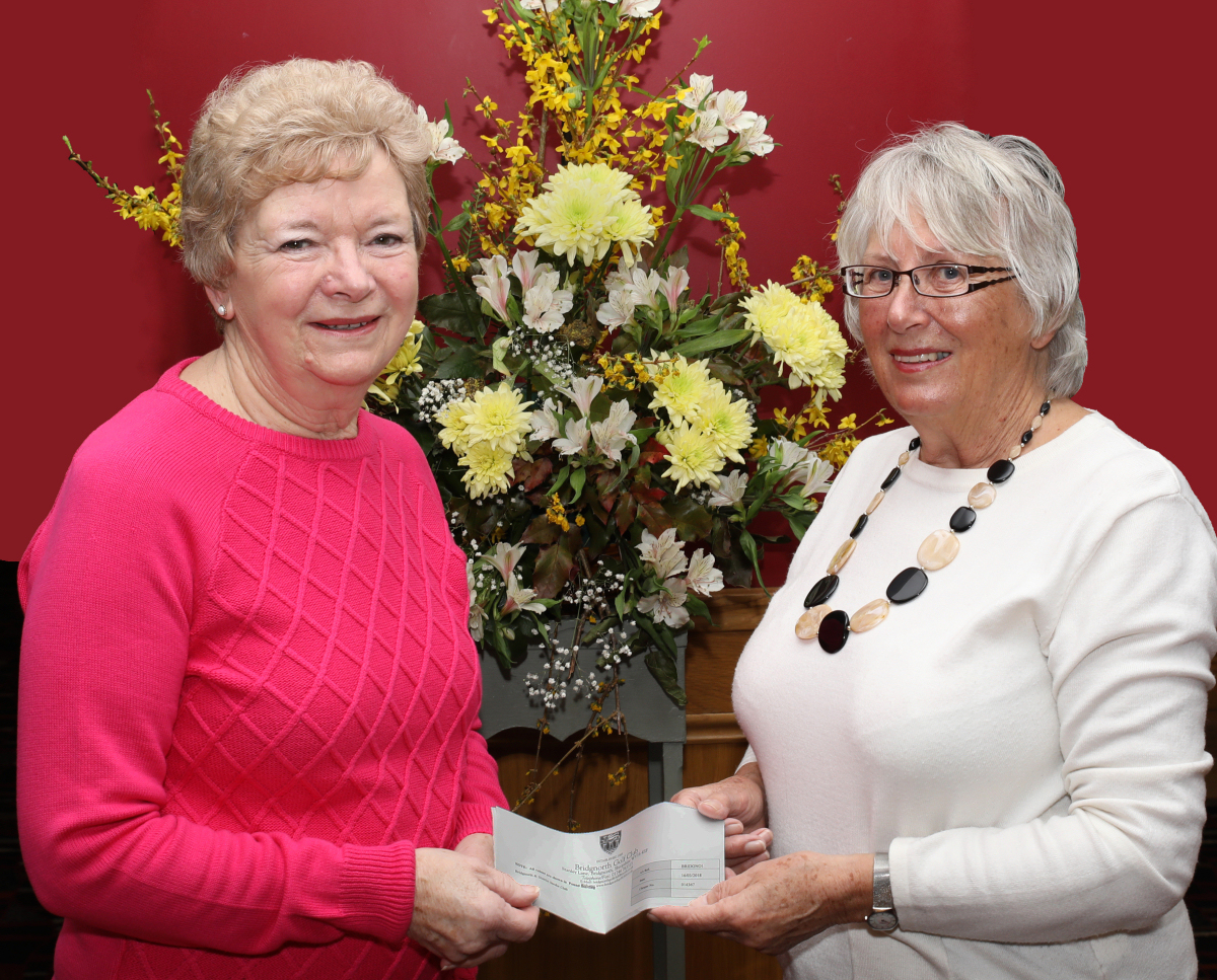 Gaynor Tudor accepting the donation from Val Collins