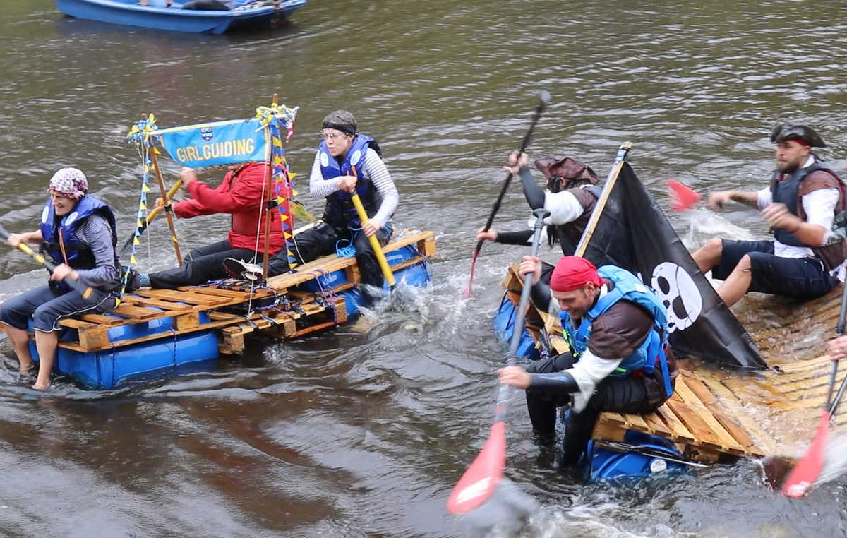 A scene from Shrewsbury River Festival 2017 raft race